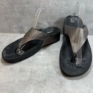 FitFlop Lulu Weave Bronze Leather Toe Post Wedge Sandals‎ Women's Size 10